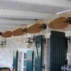 Punkah ceiling- / wall-mount fan, black, with natural wicker blades
