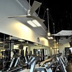 Gym with Zonix ceiling fans, satin nickel finish
