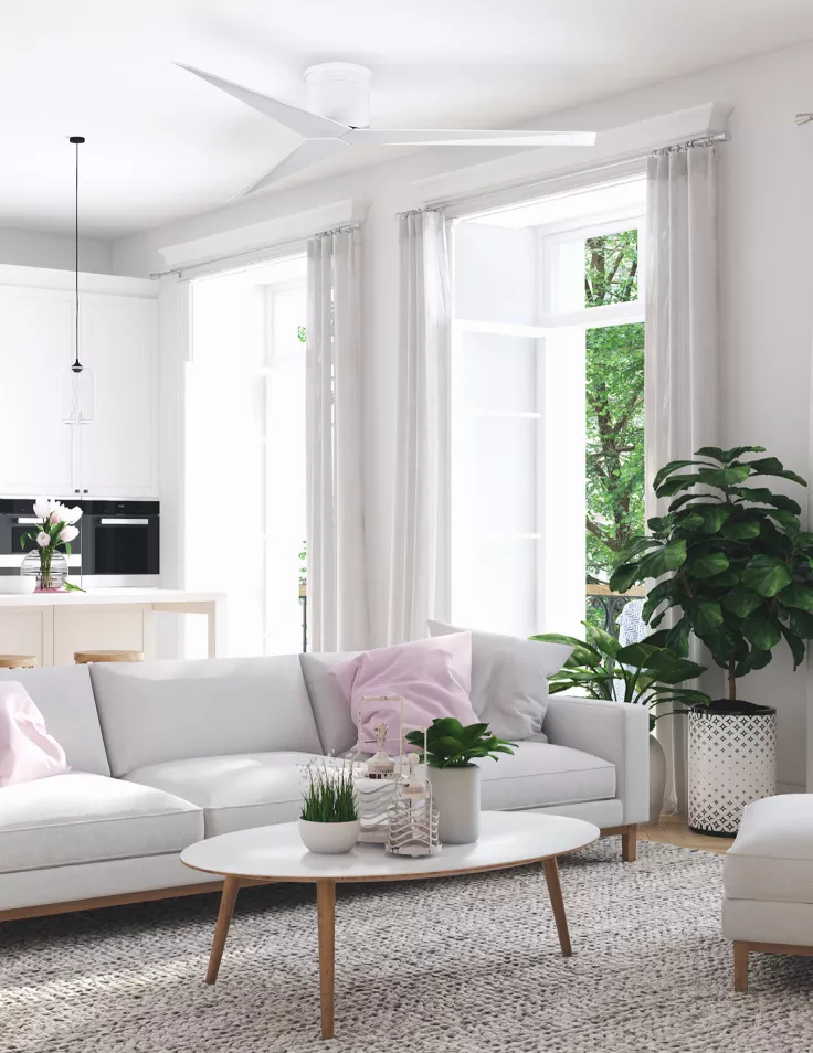 NAN ventilador de techo de diseño en espacio moderno con integración arquitectónica