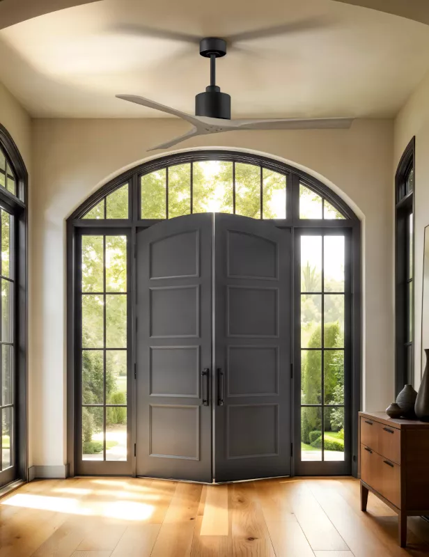 NAN ventilador de techo de diseño en espacio moderno con integración arquitectónica