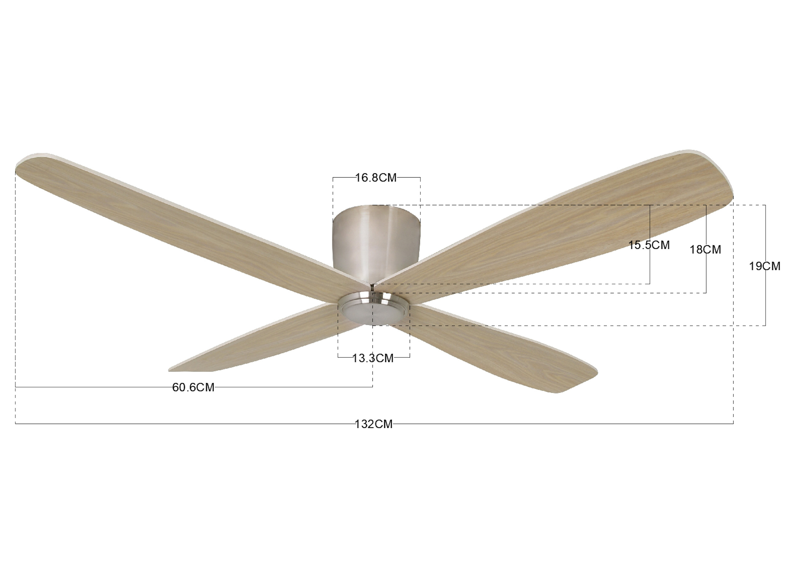 Fraser Hugger DC-Deckenventilator Ø 132 cm, chrom gebürstet, ideal für niedrige Räume