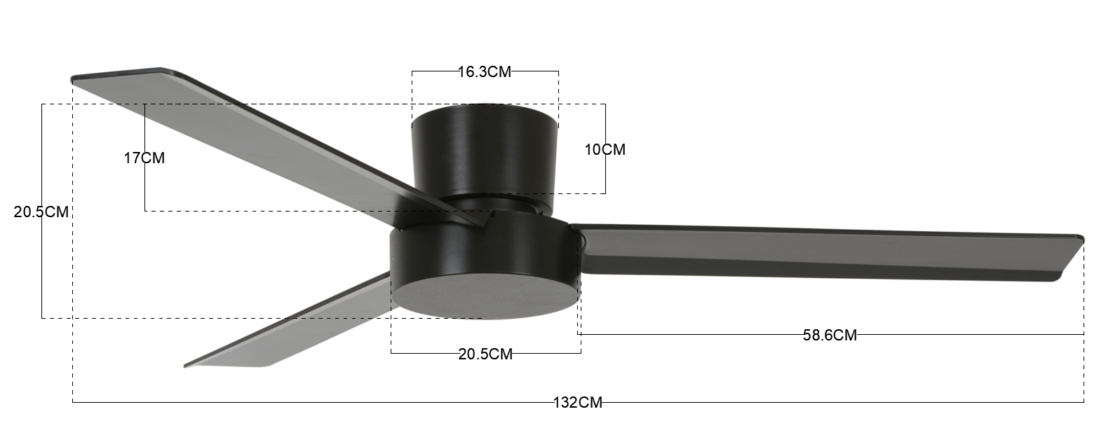 Lagoon Hugger Deckenventilator Ø 132 cm, schwarz, ideal für niedrige Räume